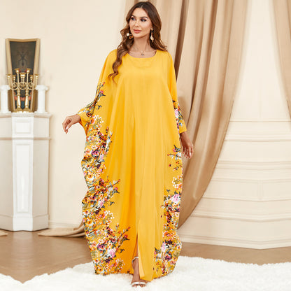 Elegant Bat-Sleeve Plus-Size Dress – Bold Yellow Modest Style