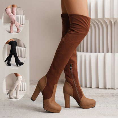 Suede Over-the-Knee Low‐Heel Boots – Elegant Length for Her