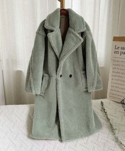 Lapel Lamb-Fleece Long Coat with Pockets – Luxe Winter Layer