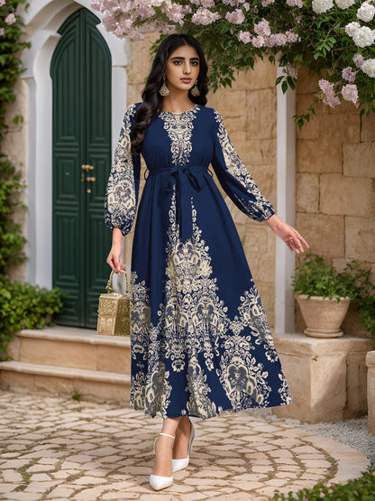 Chic Modest Printed Dress – Arab Inspired, Feminine, Covered