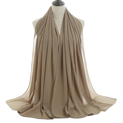Chic Monochrome Chiffon Hijab with Pearl Detail – Lightweight Wrap