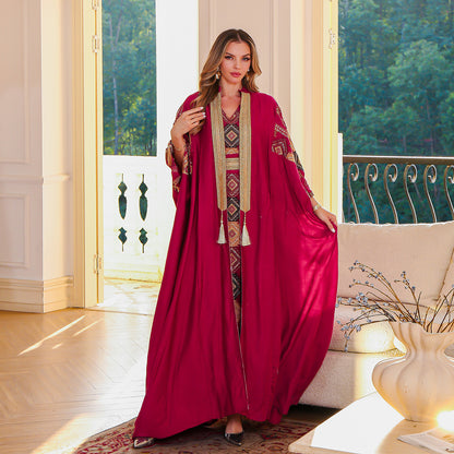 Luxury Two-Piece Evening Abaya Set – Embroidered Robe Style