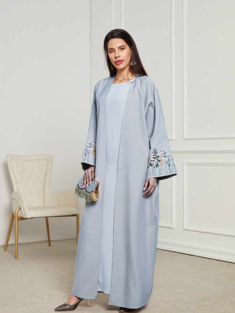 Elegant Embroidered Cardigan Robe Dress – Modest & Stylish