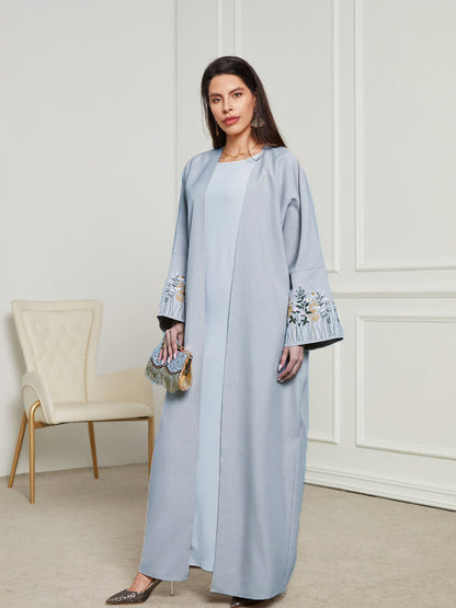 Elegant Embroidered Cardigan Robe Dress – Modest & Stylish