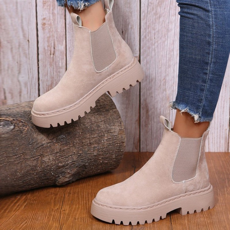 Solid-Color Chunky Platform Ankle Boots – Autumn/Winter Chic