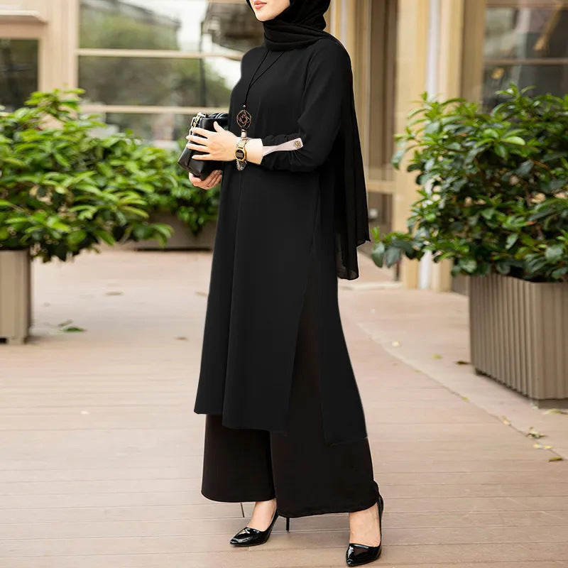 Elegant Pure-Colour Dubai Robe – Modest, Stylish & Slit Detail