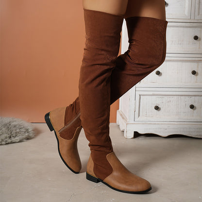 Suede Over-the-Knee Low-Heel Side-Zipper Boots for Women