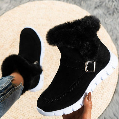 Plush Buckle Ankle Snow Boots — Warm, Cozy Winter Style