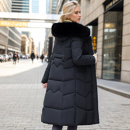 Thick Fur-Trim Long Coat – Graceful Winter Layer for Her