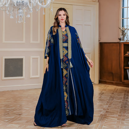 Luxury Two-Piece Evening Abaya Set – Embroidered Robe Style