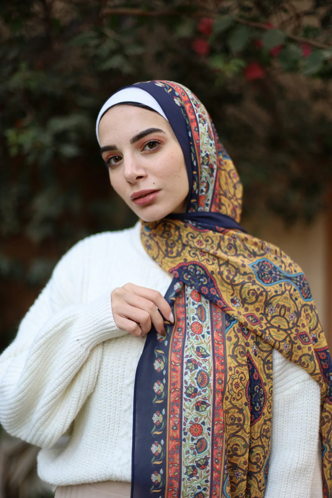 Elegant Satin Printed Hijab Shawl – Chic and Modest