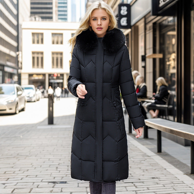 Thick Fur-Trim Long Coat – Graceful Winter Layer for Her