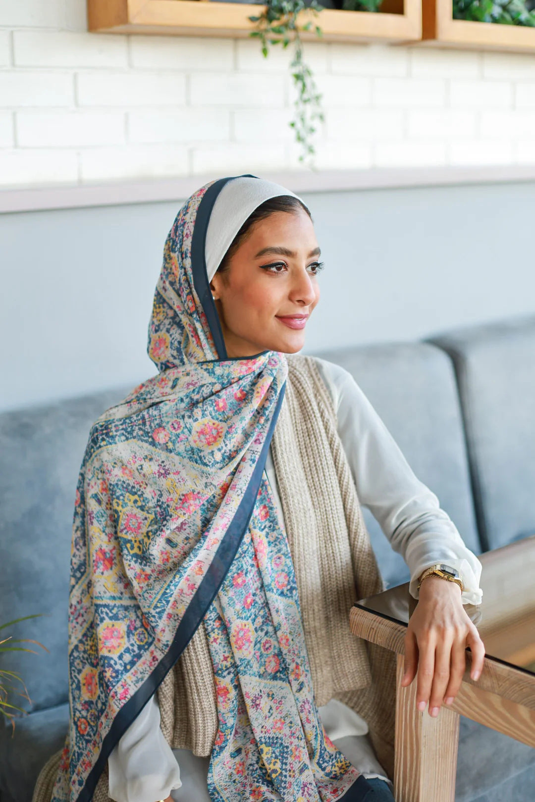 Elegant Satin Printed Hijab Shawl – Chic and Modest