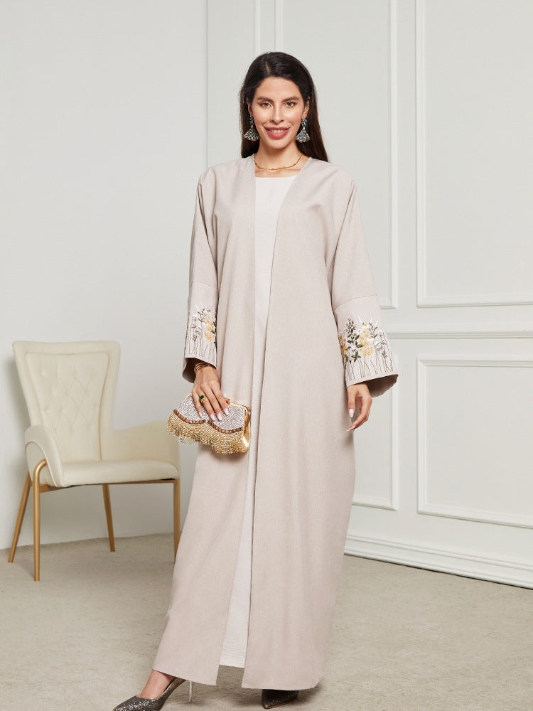 Elegant Embroidered Cardigan Robe Dress – Modest & Stylish
