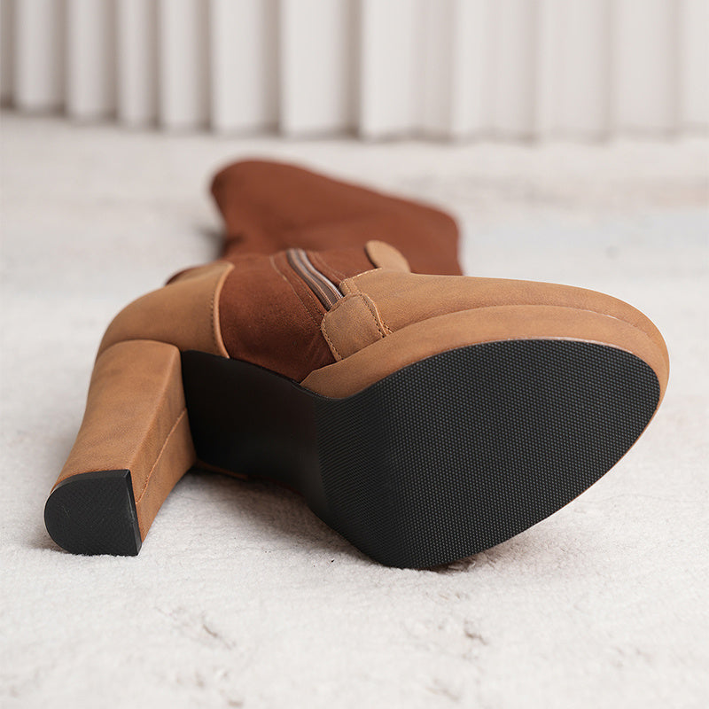 Suede Over-the-Knee Low‐Heel Boots – Elegant Length for Her