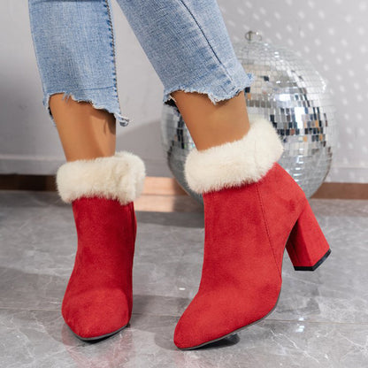 Plaid Print Plush Ankle Boots — Warm & Stylish for Winter