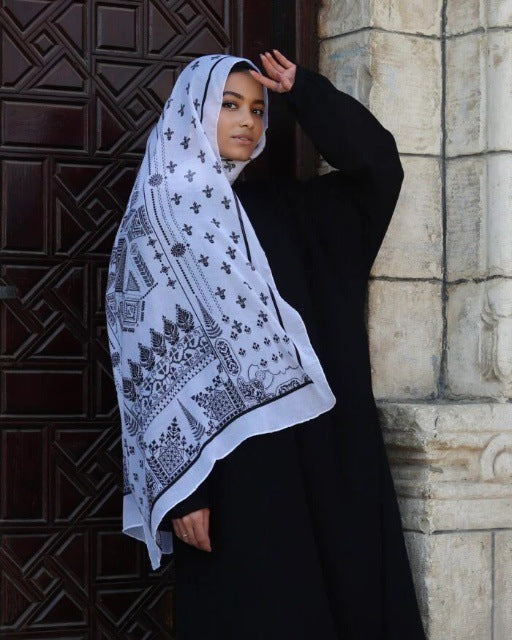 Elegant Satin Printed Hijab Shawl – Chic and Modest