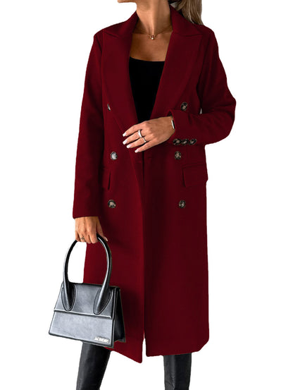 Double-Breasted Lapel Long Coat – Modest Chic Outerwear