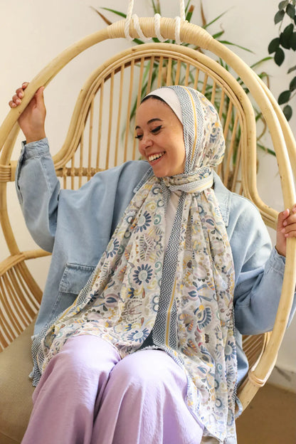 Elegant Satin Printed Hijab Shawl – Chic and Modest