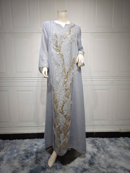 Elegant Sequined & Embroidered Abaya Robe – Modest Glamour