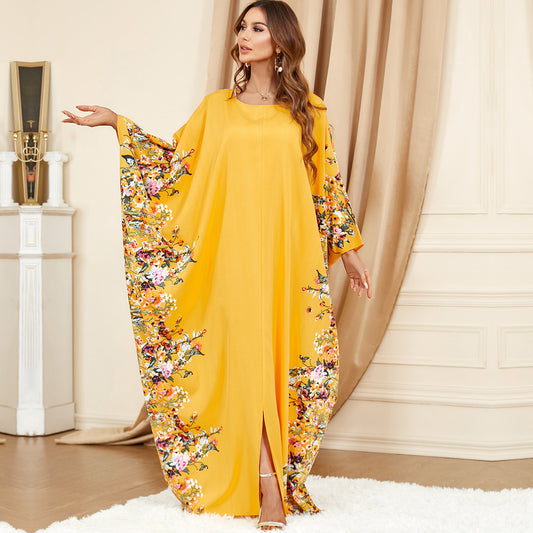 Elegant Bat-Sleeve Plus-Size Dress – Bold Yellow Modest Style