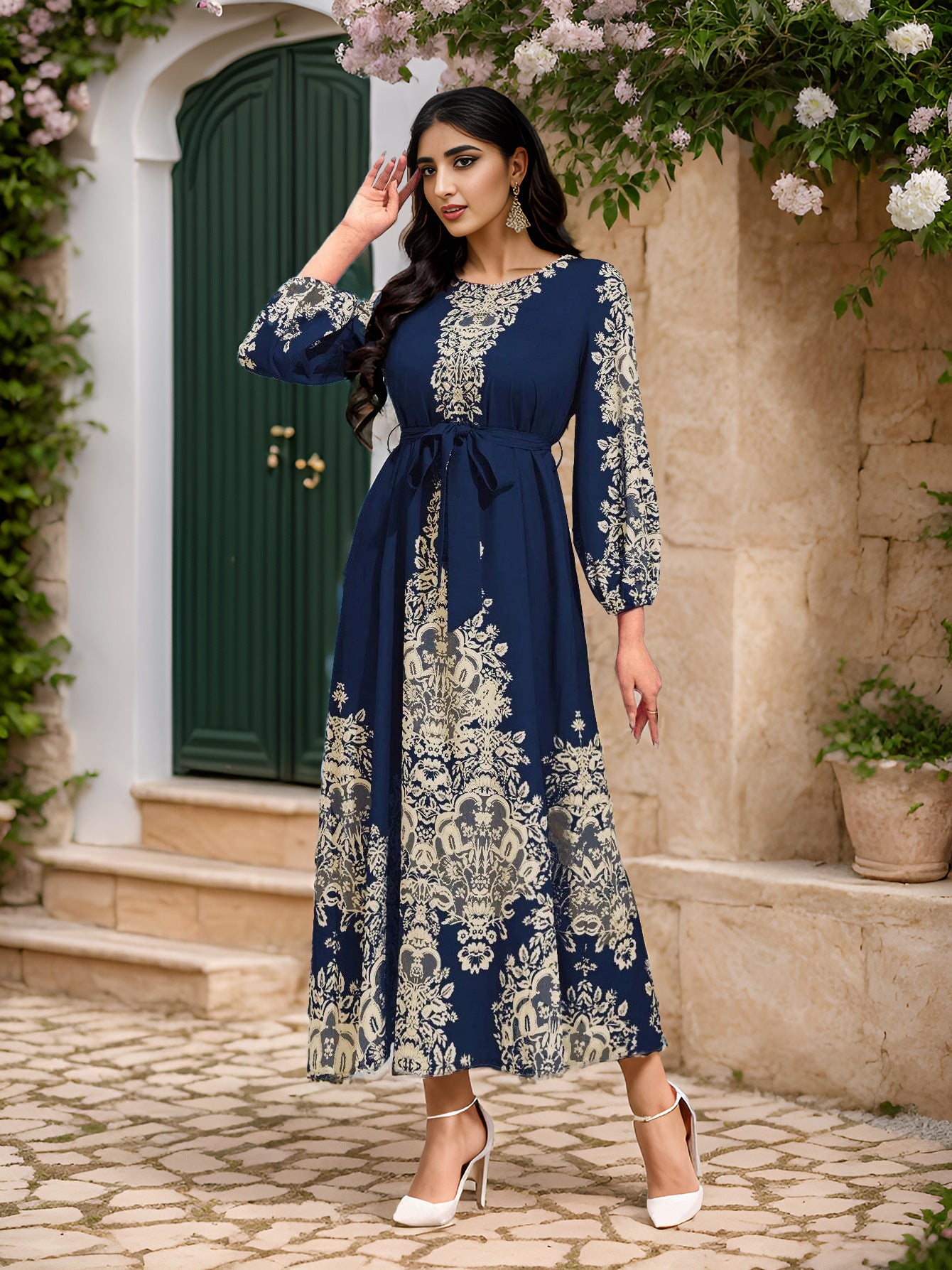 Chic Modest Printed Dress – Arab Inspired, Feminine, Covered