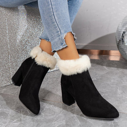 Plaid Print Plush Ankle Boots — Warm & Stylish for Winter