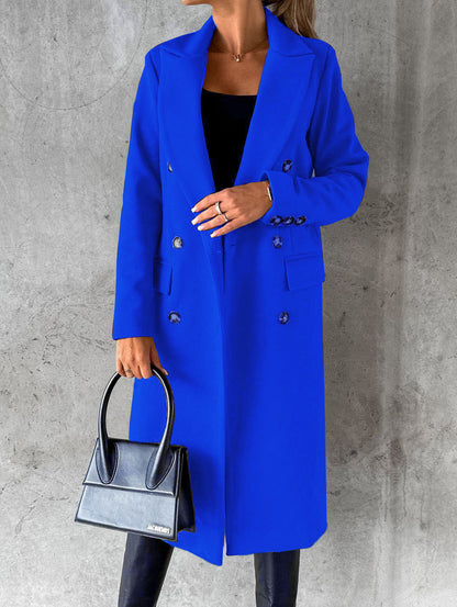 Double-Breasted Lapel Long Coat – Modest Chic Outerwear
