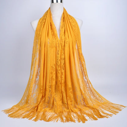 Lace-Edge Tassel Hijab Wrap – Solid Color Elegance