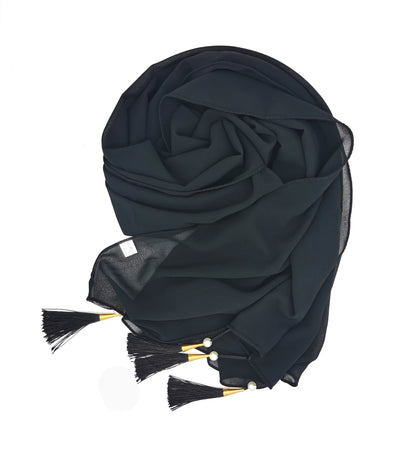 Soft Hijab Scarf with Four Tassel Corners – Everyday Chic