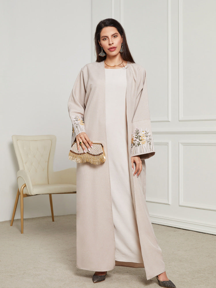 Elegant Embroidered Cardigan Robe Dress – Modest & Stylish
