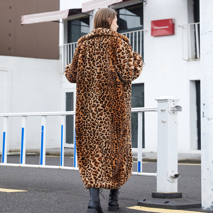 Leopard-Print Faux Fur Long Coat – Luxe Modest Outerwear