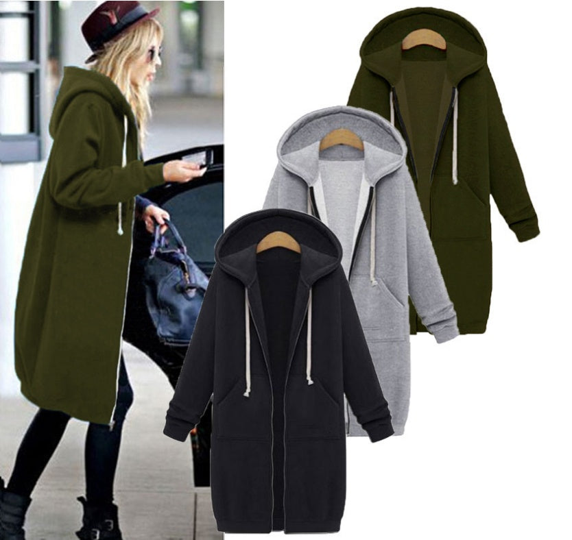 Hooded Long-Sleeved Winter Sweater Jacket – Cozy Modest Layer
