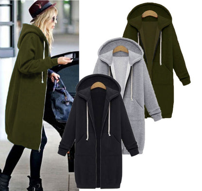 Hooded Long-Sleeved Winter Sweater Jacket – Cozy Modest Layer