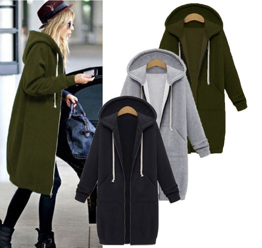 Hooded Long-Sleeved Winter Sweater Jacket – Cozy Modest Layer