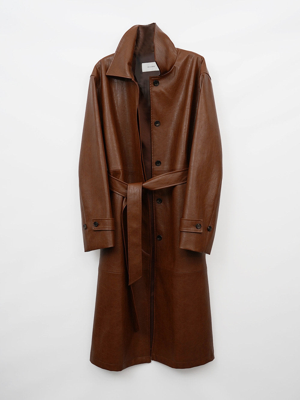 Retro Lapel Belted Leather Trench Coat – Modest Chic