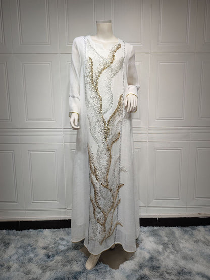 Elegant Sequined & Embroidered Abaya Robe – Modest Glamour