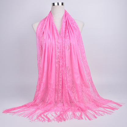 Lace-Edge Tassel Hijab Wrap – Solid Color Elegance