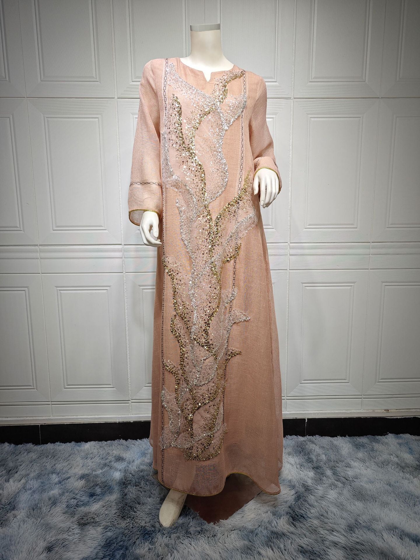 Elegant Sequined & Embroidered Abaya Robe – Modest Glamour