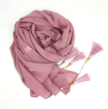 Soft Hijab Scarf with Four Tassel Corners – Everyday Chic