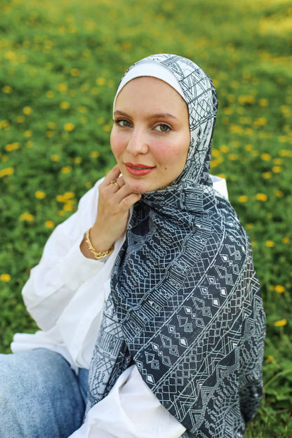 Elegant Satin Printed Hijab Shawl – Chic and Modest