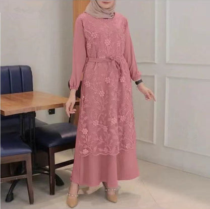 Muslim Elegant Lace Floral Dress – Modest & Feminine Grace