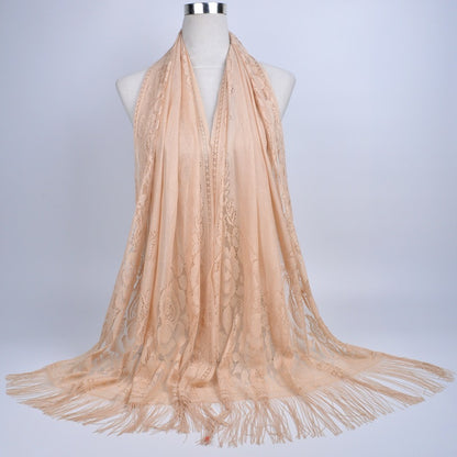 Lace-Edge Tassel Hijab Wrap – Solid Color Elegance