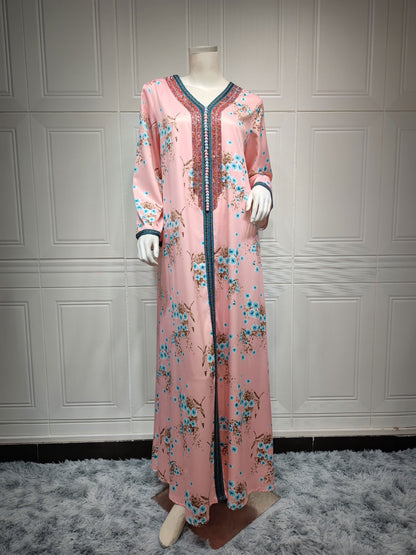 Elegant Diamond-Print Maxi Dress – Modest Chic for Women