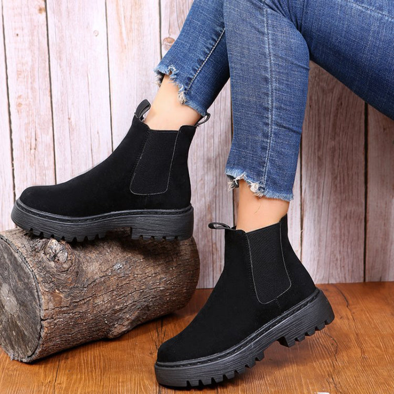 Solid-Color Chunky Platform Ankle Boots – Autumn/Winter Chic