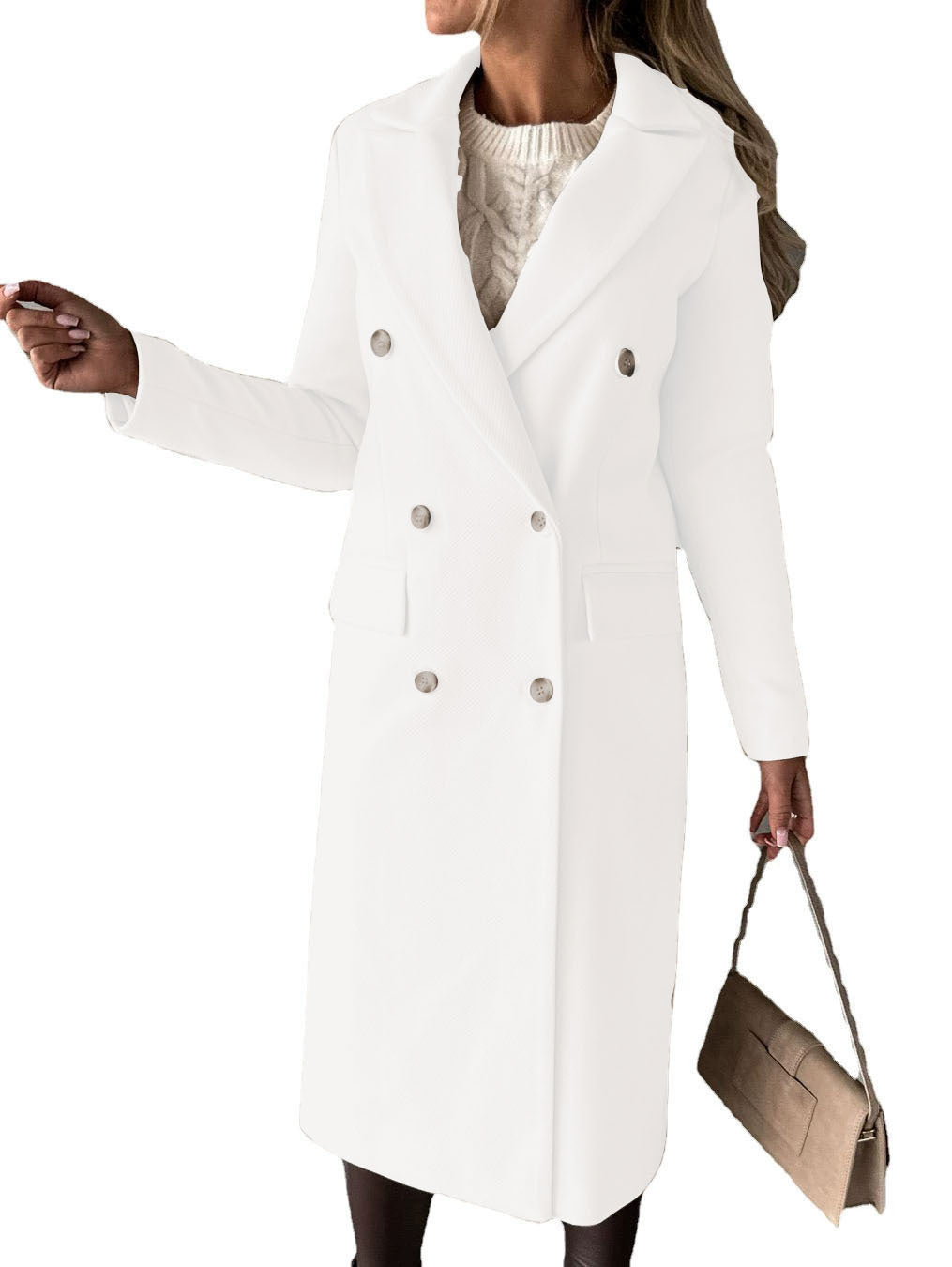 Double-Breasted Lapel Long Coat – Modest Chic Outerwear