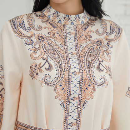 Retro Print Stand-Collar Muslim Maxi Dress – Gracefully Covered