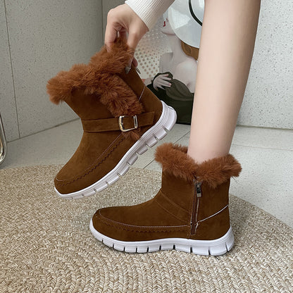 Plush Buckle Ankle Snow Boots — Warm, Cozy Winter Style