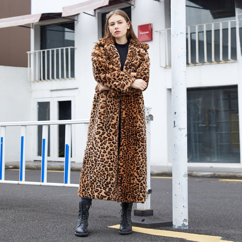 Leopard-Print Faux Fur Long Coat – Luxe Modest Outerwear
