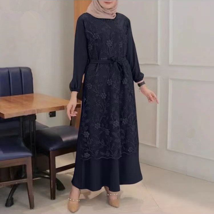 Muslim Elegant Lace Floral Dress – Modest & Feminine Grace